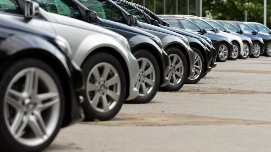 Stock photo of in-stock vehicles on car lot